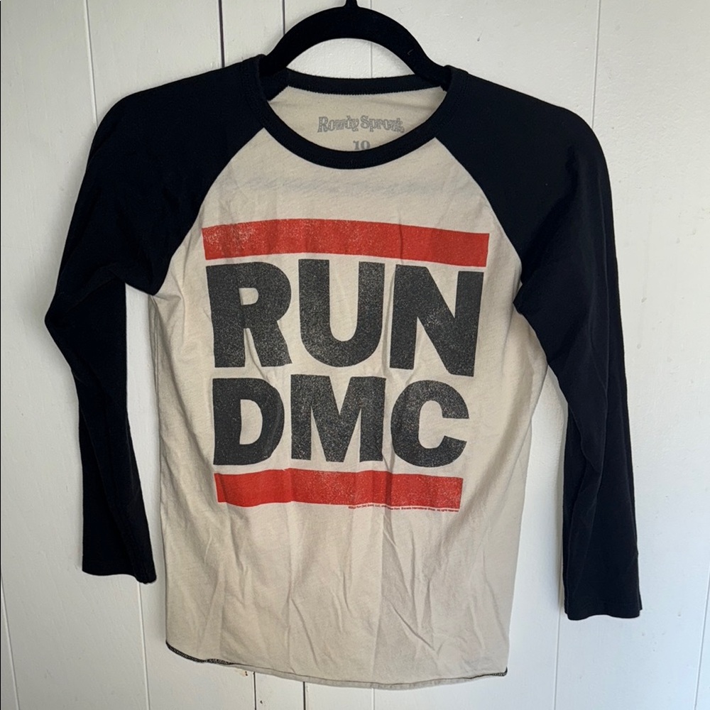 Rowdy Sprout boys size 10. RUN DMC. Black and White Raglan Shirt.